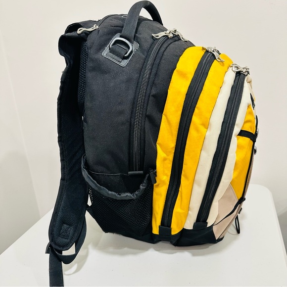 adidas backpack vintage Vintage Adidas Backpack Yellow/Black/Grey Multi-Pocket Sport School Bag  Bungee
